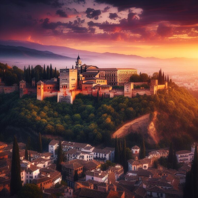 Alhambra in Granada Spain at Sunset